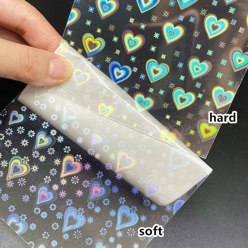 Dynamic Heart 3D Nail Stickers Holographic Adhesive Sliders Gradient Nail Art Accessories Flashing Heart Decals Tattoos Kids Nails Art Decoration Nail Strips Shiny French Tip Guides Stickers French Nail Stickers Form Fringe Guides