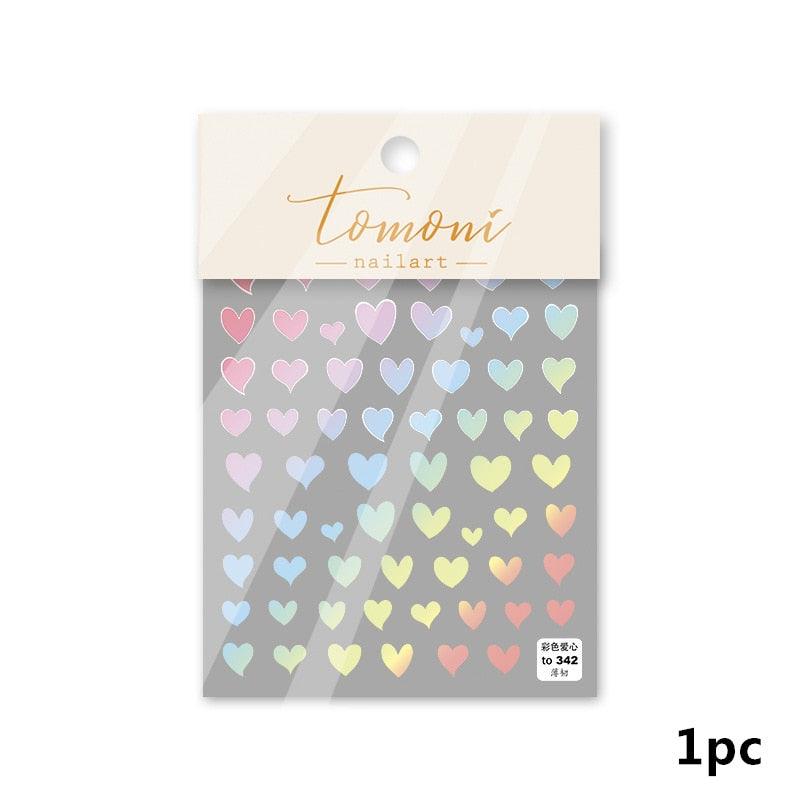 Dynamic Heart 3D Nail Stickers Holographic Adhesive Sliders Gradient Nail Art Accessories Flashing Heart Decals Tattoos Kids Nails Art Decoration Nail Strips Shiny French Tip Guides Stickers French Nail Stickers Form Fringe Guides