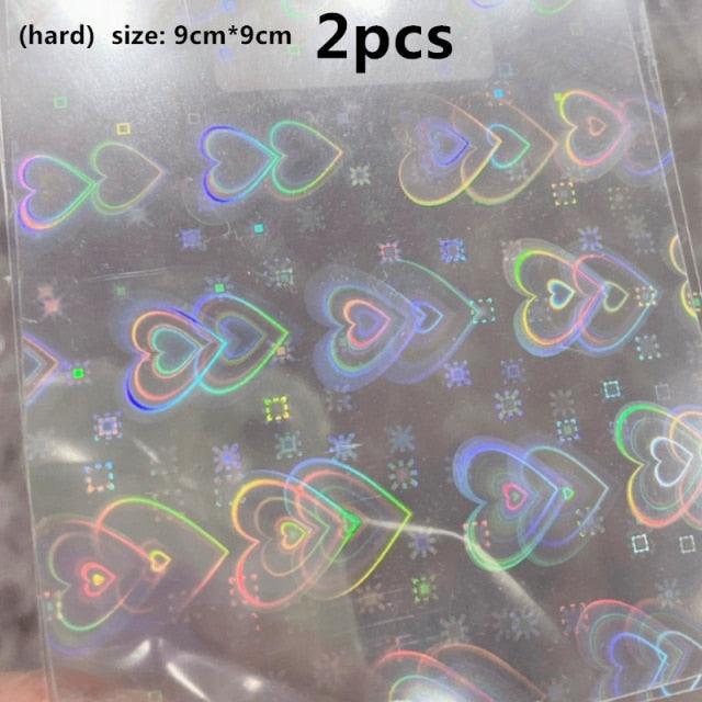 Dynamic Heart 3D Nail Stickers Holographic Adhesive Sliders Gradient Nail Art Accessories Flashing Heart Decals Tattoos Kids Nails Art Decoration Nail Strips Shiny French Tip Guides Stickers French Nail Stickers Form Fringe Guides