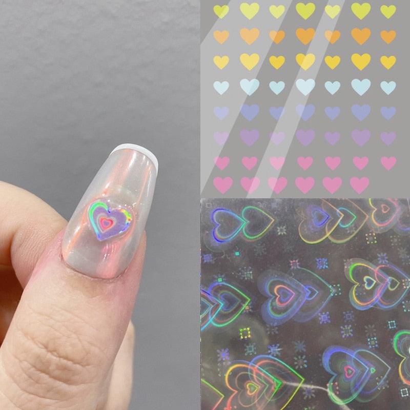 Dynamic Heart 3D Nail Stickers Holographic Adhesive Sliders Gradient Nail Art Accessories Flashing Heart Decals Tattoos Kids Nails Art Decoration Nail Strips Shiny French Tip Guides Stickers French Nail Stickers Form Fringe Guides