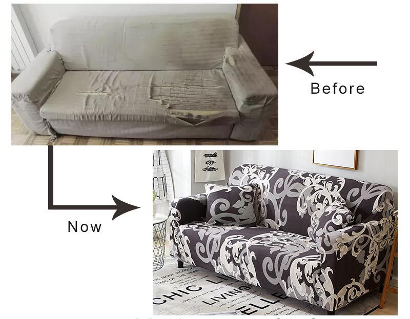 Elastic Sofa Cover For Living Room Stretch Combination Slipcovers Flowers Printed Sectional Couch Covers 1/2/3/4 Seater Floral Pattern Sofa Cover With Separate Cushion Cover Stretch Armchair Slipcover Washable Furniture Protector