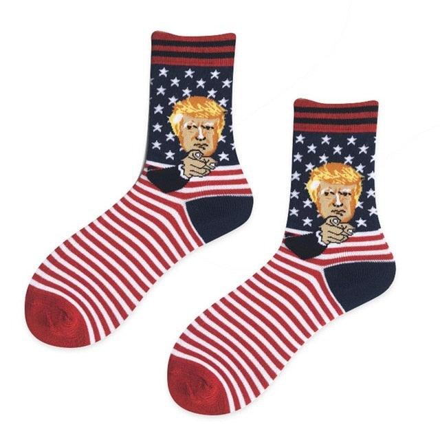 Election Spoof Funny President Donald Trump Socks With 3D Fake Hair Funny Crew Socks Unisex Compression Socks Streetwear Hip Hop Style Socks For Men And Women