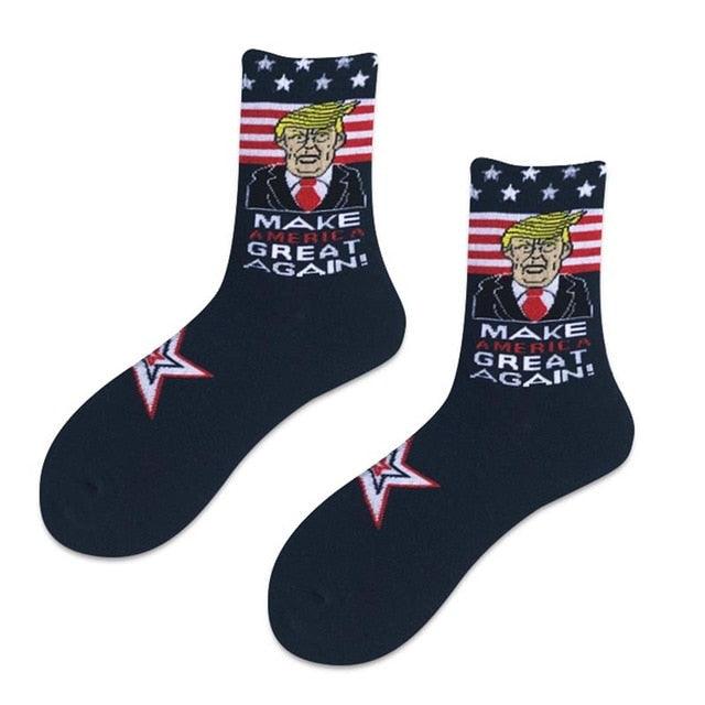 Election Spoof Funny President Donald Trump Socks With 3D Fake Hair Funny Crew Socks Unisex Compression Socks Streetwear Hip Hop Style Socks For Men And Women