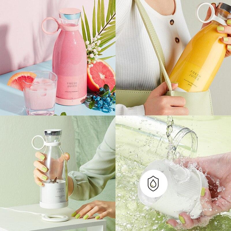 Electric Portable Blender Juice Glass Bottle Fresh Fruit Juicer USB Multifunction Food Strawberry Citrus Milkshake Mixers Maker Mini Electric Portable Blender Juicer Cup USB Rechargeable Juicer Multi-Functional Small Mixer