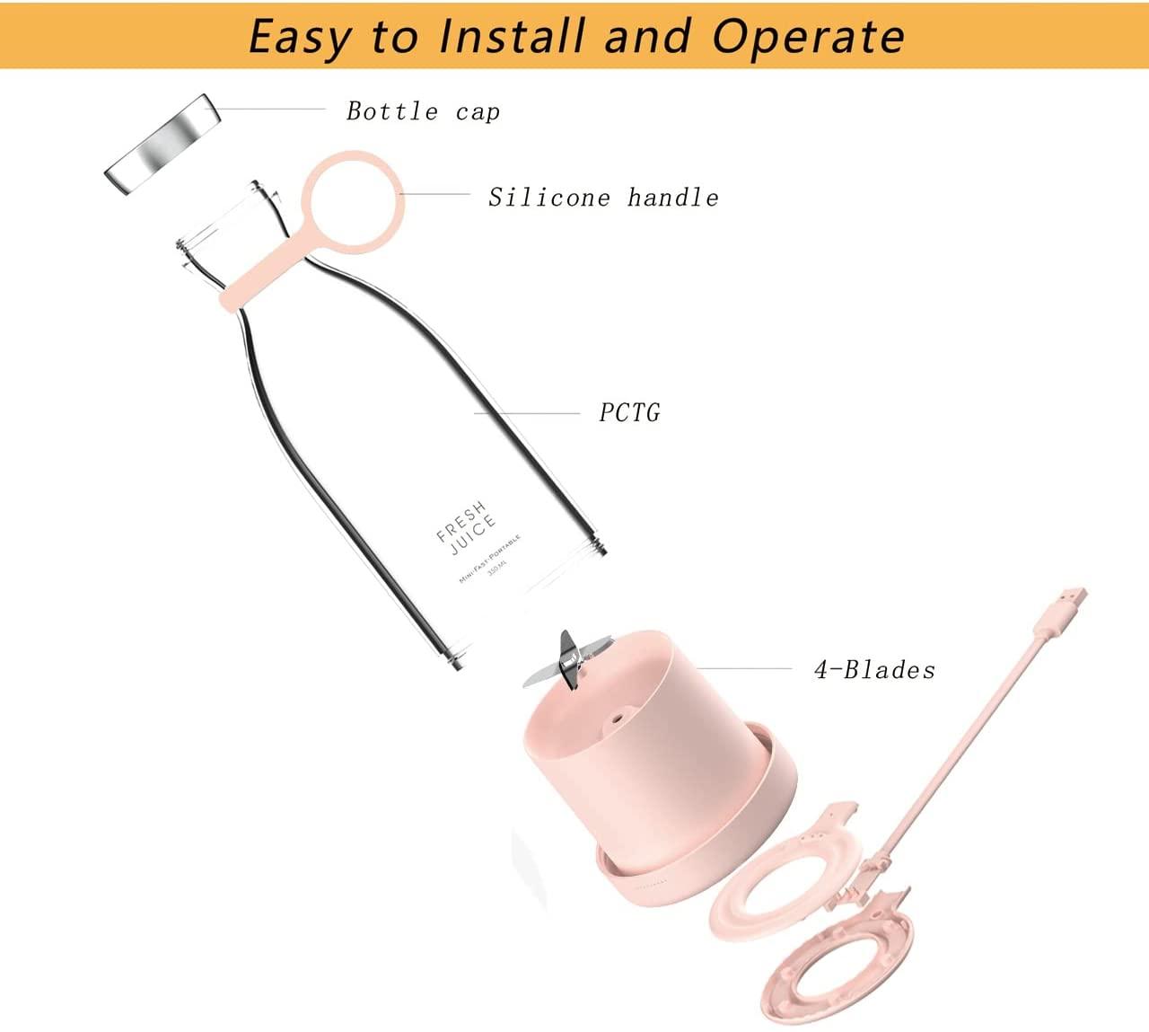 Electric Portable Blender Juice Glass Bottle Fresh Fruit Juicer USB Multifunction Food Strawberry Citrus Milkshake Mixers Maker Mini Electric Portable Blender Juicer Cup USB Rechargeable Juicer Multi-Functional Small Mixer