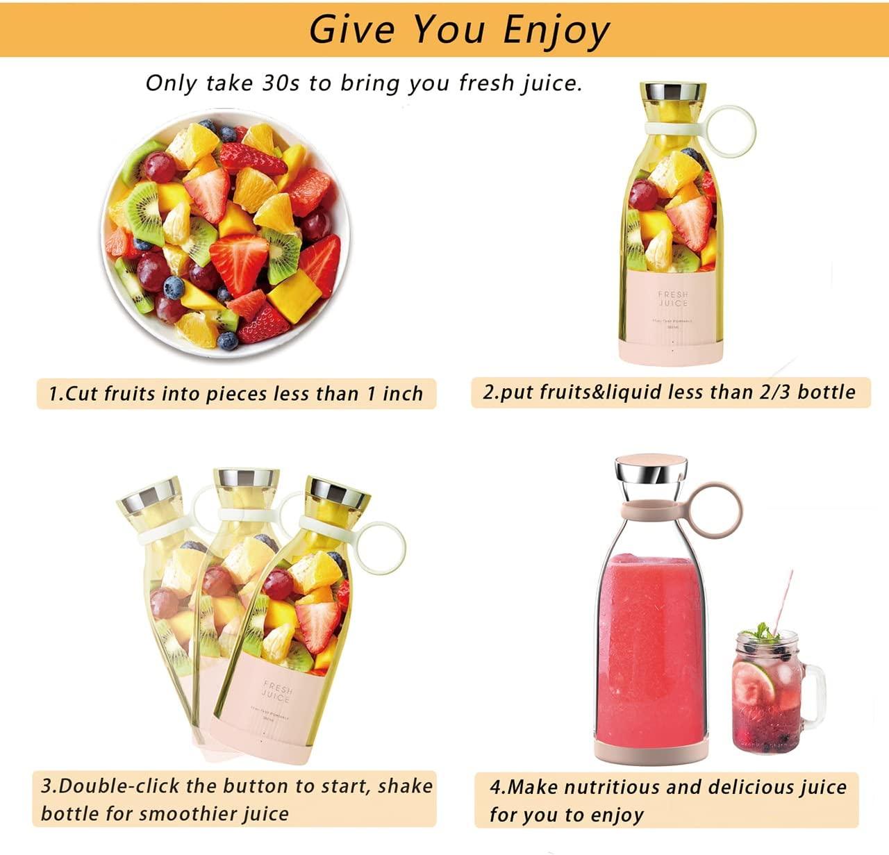 Electric Portable Blender Juice Glass Bottle Fresh Fruit Juicer USB Multifunction Food Strawberry Citrus Milkshake Mixers Maker Mini Electric Portable Blender Juicer Cup USB Rechargeable Juicer Multi-Functional Small Mixer