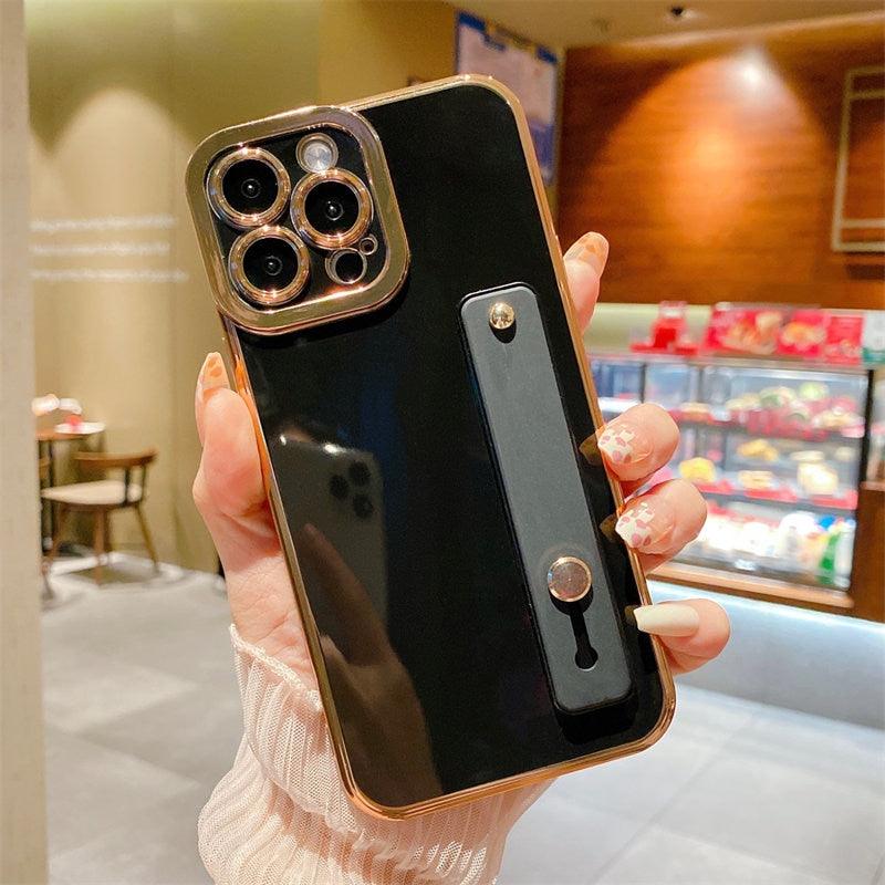 Elegant Adjustable Wrist Strap Hand Band Case For iPhone 12 13 11 14 Pro Max X XS Max XR 14 plus Case with Strap Luxury Plating Gold Bumper Phone Cover Wristband Kickstand Full Body Protective Slim Case Luxury Candy Color Phone Holder Colorful Iphone Case