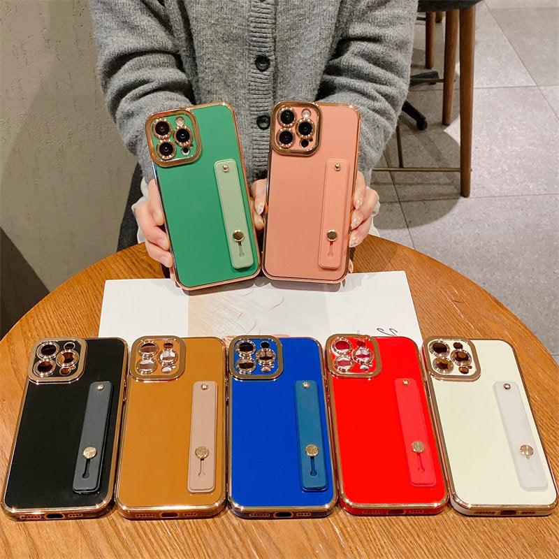 Elegant Adjustable Wrist Strap Hand Band Case For iPhone 12 13 11 14 Pro Max X XS Max XR 14 plus Case with Strap Luxury Plating Gold Bumper Phone Cover Wristband Kickstand Full Body Protective Slim Case Luxury Candy Color Phone Holder Colorful Iphone Case