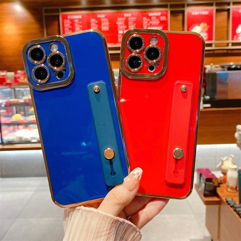 Elegant Adjustable Wrist Strap Hand Band Case For iPhone 12 13 11 14 Pro Max X XS Max XR 14 plus Case with Strap Luxury Plating Gold Bumper Phone Cover Wristband Kickstand Full Body Protective Slim Case Luxury Candy Color Phone Holder Colorful Iphone Case