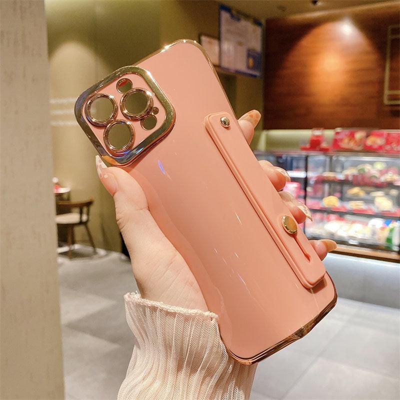 Elegant Adjustable Wrist Strap Hand Band Case For iPhone 12 13 11 14 Pro Max X XS Max XR 14 plus Case with Strap Luxury Plating Gold Bumper Phone Cover Wristband Kickstand Full Body Protective Slim Case Luxury Candy Color Phone Holder Colorful Iphone Case