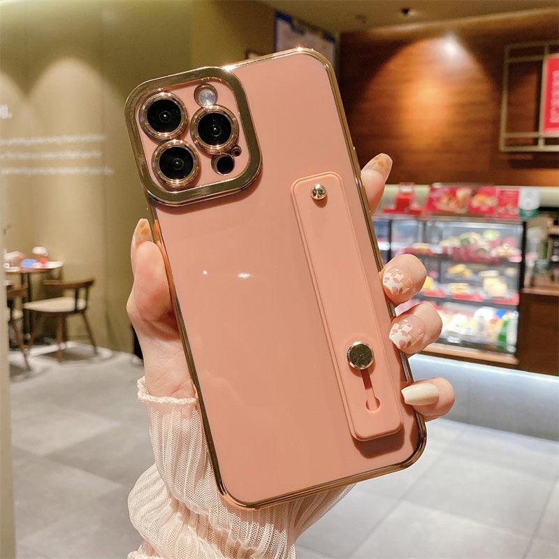 Elegant Adjustable Wrist Strap Hand Band Case For iPhone 12 13 11 14 Pro Max X XS Max XR 14 plus Case with Strap Luxury Plating Gold Bumper Phone Cover Wristband Kickstand Full Body Protective Slim Case Luxury Candy Color Phone Holder Colorful Iphone Case