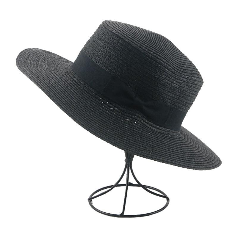 Elegant Adult Bucket Hat Beach Summer Straw Hats for Women Beach Sun Straw Hat Wide Luxury Comfortable Hat  Flat Top Ribbon Bowknot Elegant Luxury Women Summer Hat 56-58cm