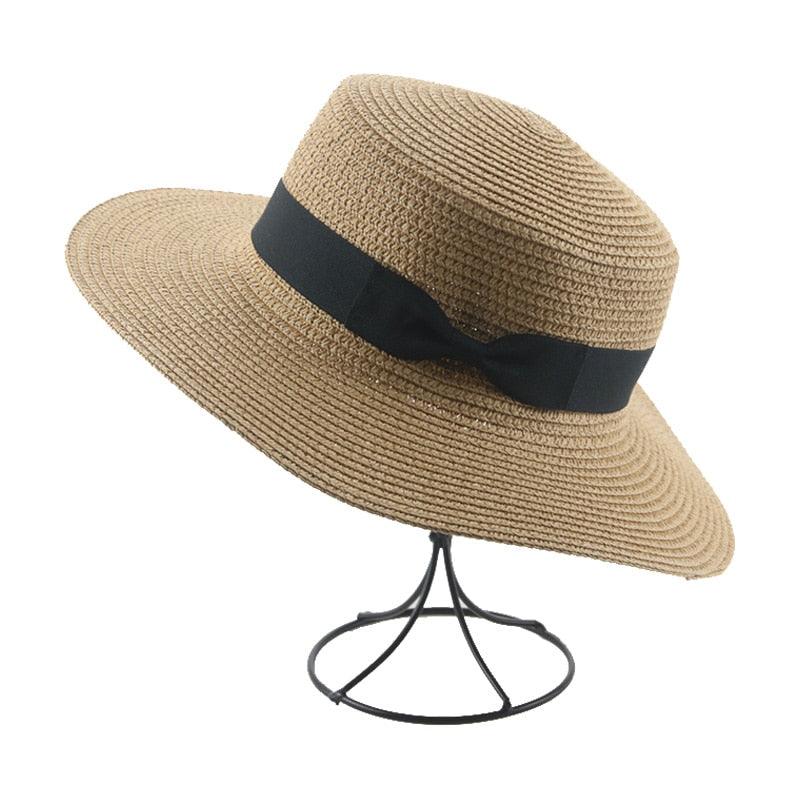 Elegant Adult Bucket Hat Beach Summer Straw Hats for Women Beach Sun Straw Hat Wide Luxury Comfortable Hat  Flat Top Ribbon Bowknot Elegant Luxury Women Summer Hat 56-58cm