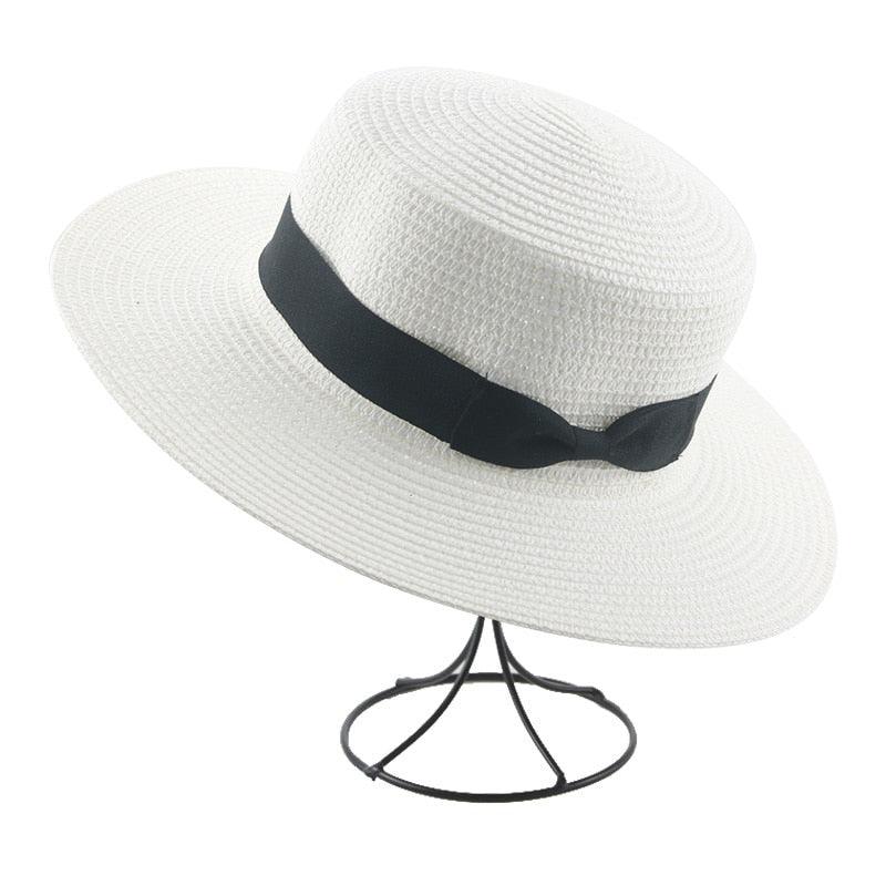 Elegant Adult Bucket Hat Beach Summer Straw Hats for Women Beach Sun Straw Hat Wide Luxury Comfortable Hat  Flat Top Ribbon Bowknot Elegant Luxury Women Summer Hat 56-58cm