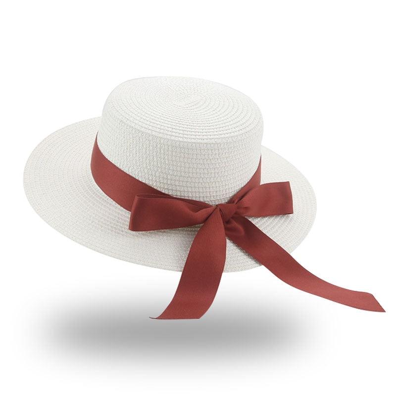 Elegant Adult Bucket Hat Beach Summer Straw Hats for Women Beach Sun Straw Hat Wide Luxury Comfortable Hat  Flat Top Ribbon Bowknot Elegant Luxury Women Summer Hat 56-58cm