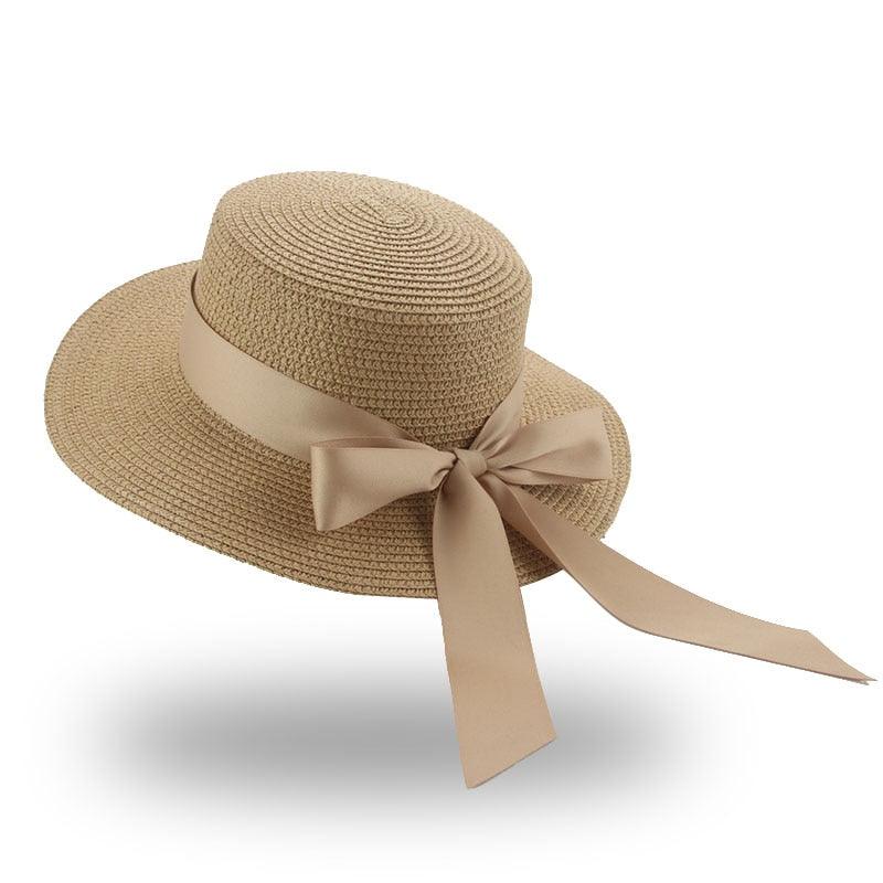 Elegant Adult Bucket Hat Beach Summer Straw Hats for Women Beach Sun Straw Hat Wide Luxury Comfortable Hat  Flat Top Ribbon Bowknot Elegant Luxury Women Summer Hat 56-58cm