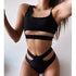 Elegant Black 2 Piece Bikini Push Up Swimwear Women's Neck Cut Out Front Lace Up Back High Cut Bikini Set Women Swimsuits Bathing Suit Comfortable Swimming Suit For Women