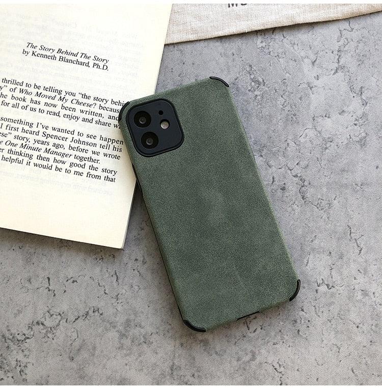 Elegant Black Green Leather Phone Case For iPhone 13 12 11 Pro Max Mini Business Soft Shockproof Back Cover Leather Case for iPhone Durable Lightweight Shockproof Slim Back Cover Compatible with iPhone