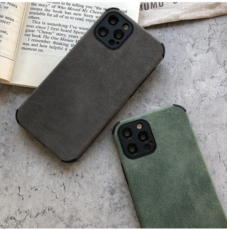 Elegant Black Green Leather Phone Case For iPhone 13 12 11 Pro Max Mini Business Soft Shockproof Back Cover Leather Case for iPhone Durable Lightweight Shockproof Slim Back Cover Compatible with iPhone