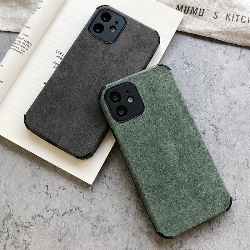 Elegant Black Green Leather Phone Case For iPhone 13 12 11 Pro Max Mini Business Soft Shockproof Back Cover Leather Case for iPhone Durable Lightweight Shockproof Slim Back Cover Compatible with iPhone