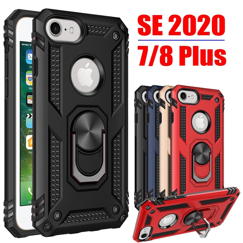 Elegant Black Screen Protector Stand Ring Holder Shockproof Heavy Duty Accessories Case For iPhone 7 8 plus 8plus 7plus Phone Cover Bumper iPhone 8 iPhone 7 Plus