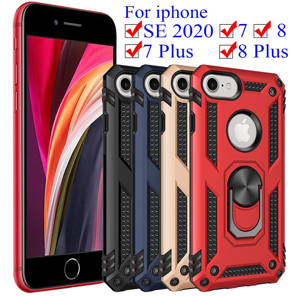 Elegant Black Screen Protector Stand Ring Holder Shockproof Heavy Duty Accessories Case For iPhone 7 8 plus 8plus 7plus Phone Cover Bumper iPhone 8 iPhone 7 Plus