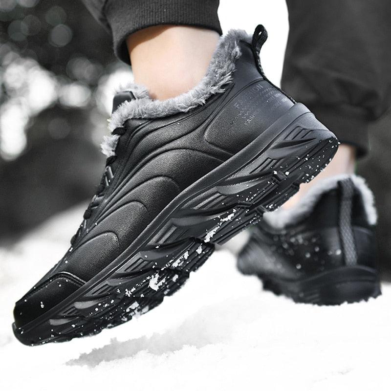 Elegant Black Winter Men Waterproof Snow Shoes Comfortable Sneakers Mens Work Casual Shoes Non-Slip Light Rubber Sole Walk Fashion Sneakers Breathable Comfort Walking Shoes For Mens