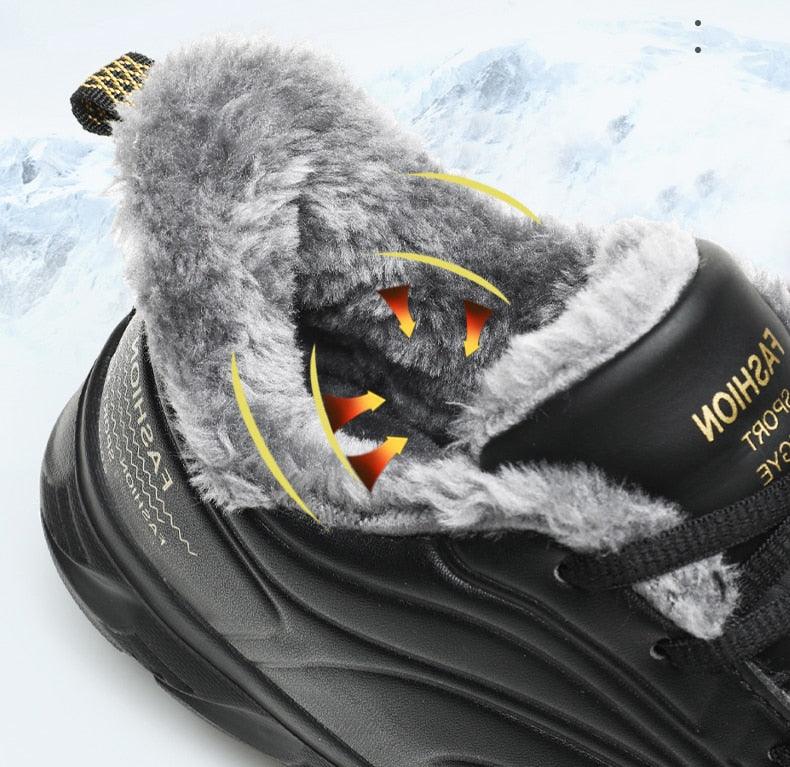 Elegant Black Winter Men Waterproof Snow Shoes Comfortable Sneakers Mens Work Casual Shoes Non-Slip Light Rubber Sole Walk Fashion Sneakers Breathable Comfort Walking Shoes For Mens