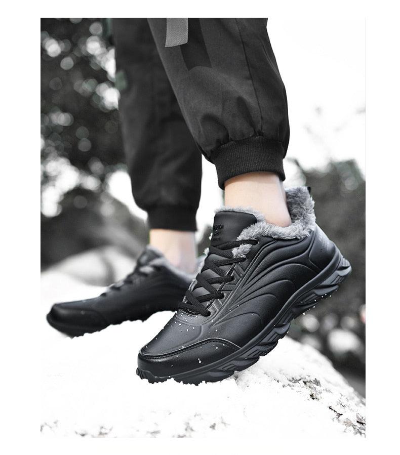 Elegant Black Winter Men Waterproof Snow Shoes Comfortable Sneakers Mens Work Casual Shoes Non-Slip Light Rubber Sole Walk Fashion Sneakers Breathable Comfort Walking Shoes For Mens