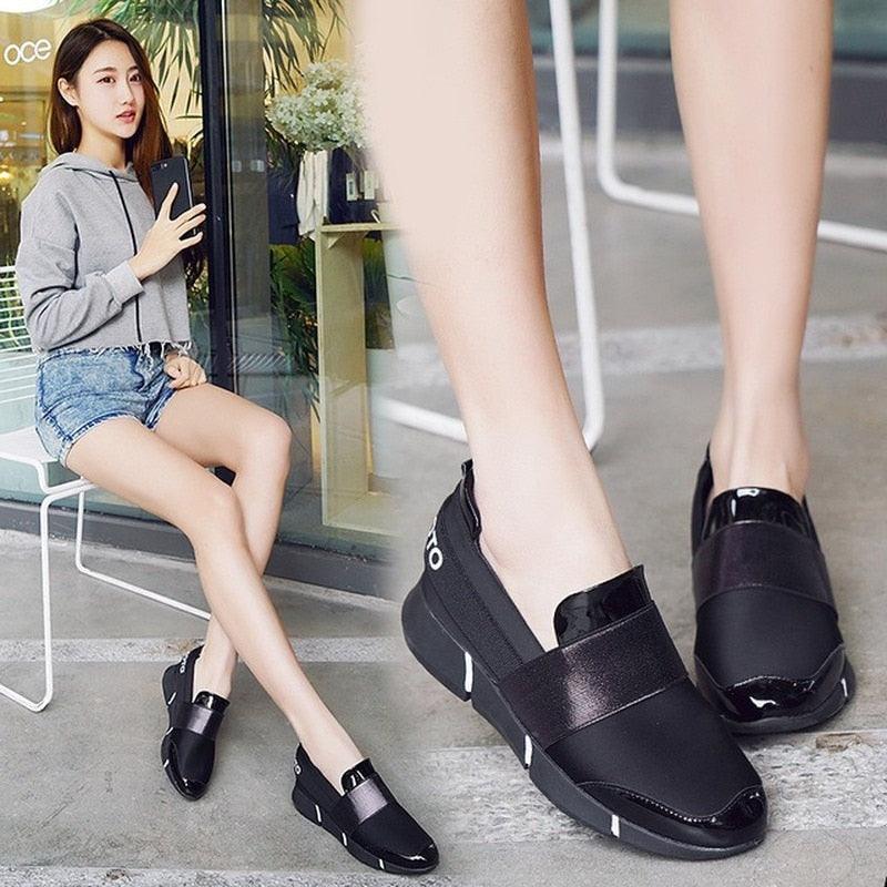 Elegant Black Women Slip-On Casual Thicken Sneakers Soft Soled Slip On Walking Shoes Lightweight Casual Running Sneakers  Flats Casual Walking Espadrilles For Women