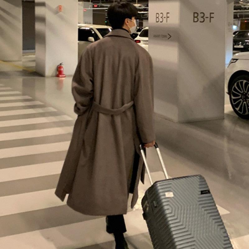 Elegant Brown Men Casual Overcoat Autumn Stylish New Trendy Warm Long Coat Elegant Warm Retro New Long Sleeve Comfortable Coat Classic Full Length Gentleman Overcoat