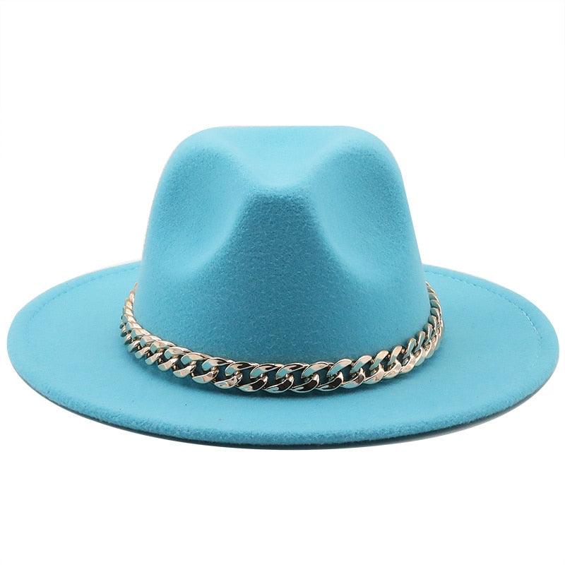 Elegant Green Fedora Hats Women Men Fedora Hats Wide Brim Fedora Hat Summer Chain Band Jazz Hats Winter Autumn Gentleman Outdoor Hat