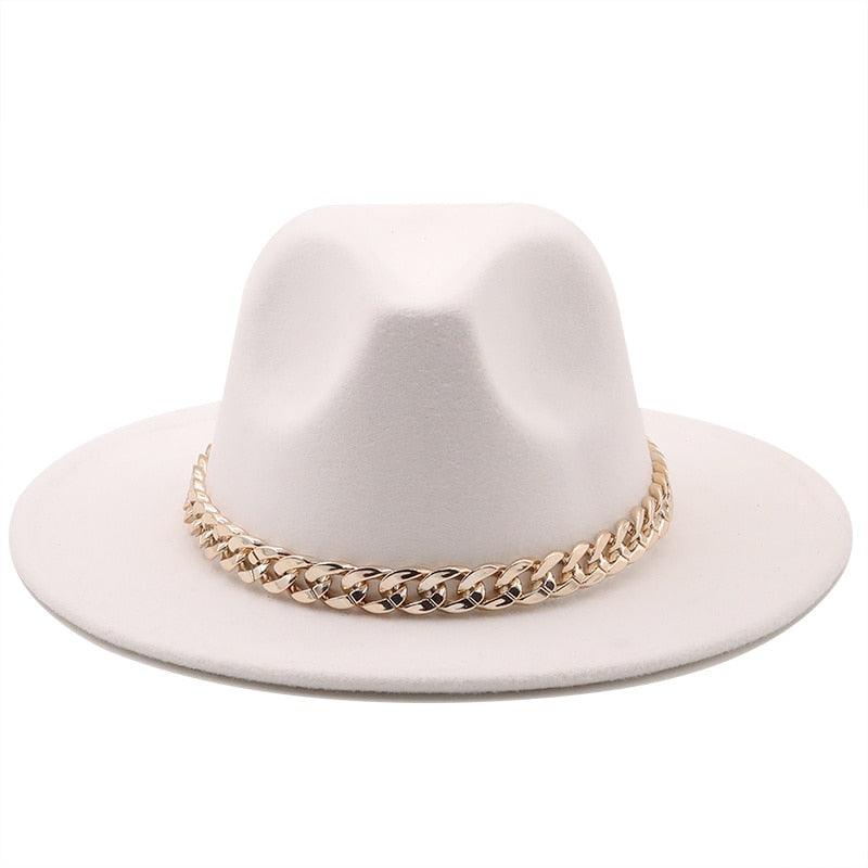 Elegant Green Fedora Hats Women Men Fedora Hats Wide Brim Fedora Hat Summer Chain Band Jazz Hats Winter Autumn Gentleman Outdoor Hat