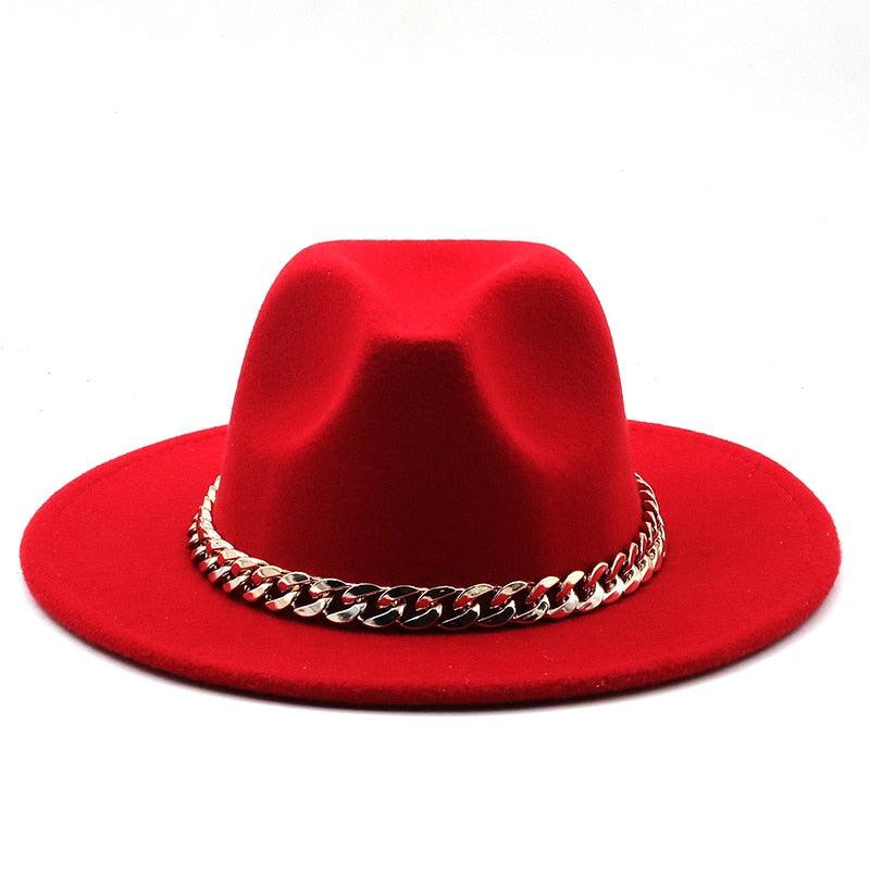 Elegant Green Fedora Hats Women Men Fedora Hats Wide Brim Fedora Hat Summer Chain Band Jazz Hats Winter Autumn Gentleman Outdoor Hat