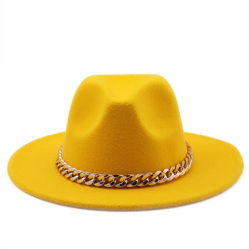 Elegant Green Fedora Hats Women Men Fedora Hats Wide Brim Fedora Hat Summer Chain Band Jazz Hats Winter Autumn Gentleman Outdoor Hat