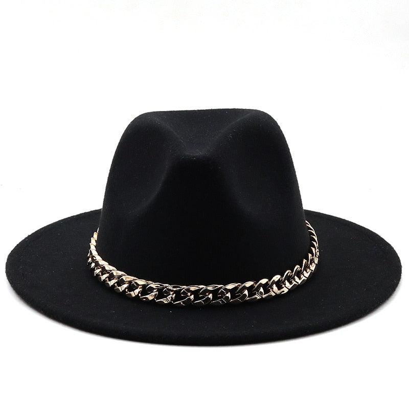 Elegant Green Fedora Hats Women Men Fedora Hats Wide Brim Fedora Hat Summer Chain Band Jazz Hats Winter Autumn Gentleman Outdoor Hat