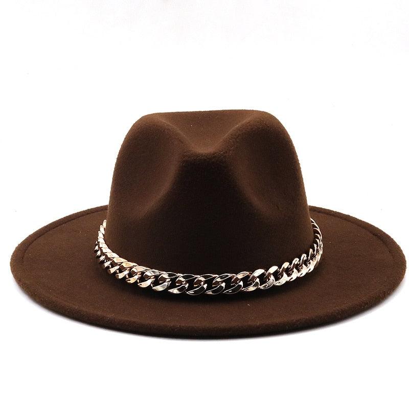 Elegant Green Fedora Hats Women Men Fedora Hats Wide Brim Fedora Hat Summer Chain Band Jazz Hats Winter Autumn Gentleman Outdoor Hat