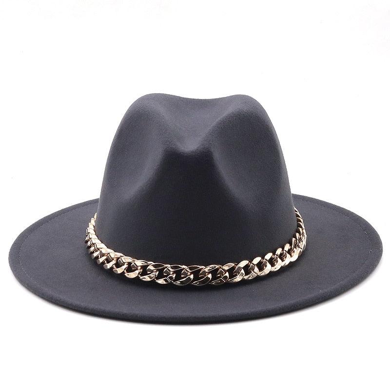 Elegant Green Fedora Hats Women Men Fedora Hats Wide Brim Fedora Hat Summer Chain Band Jazz Hats Winter Autumn Gentleman Outdoor Hat