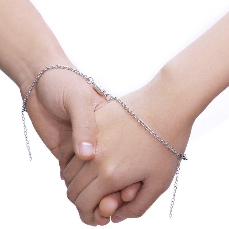 Elegant Heart Shaped Magnet Bracelet For Couples Stainless Steel Magnetic Couple Bracelets Long Distance Touch Bracelets Magnetic Heart Matching Bracelets Stainless Steel Adjustable Chain Bracelet Set Gift