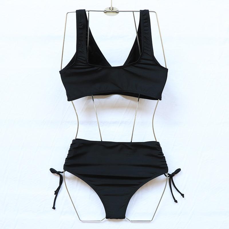 Elegant High Waist Bikini Set Push Up Swimwear Women Swimsuits New Black Bathing Suit Twist Women's High Waist Bikini Twist Front Tie Back 2 Piece Lace Up Summer Swimsuits