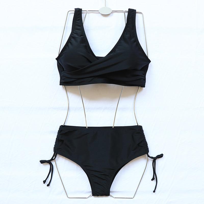 Elegant High Waist Bikini Set Push Up Swimwear Women Swimsuits New Black Bathing Suit Twist Women's High Waist Bikini Twist Front Tie Back 2 Piece Lace Up Summer Swimsuits