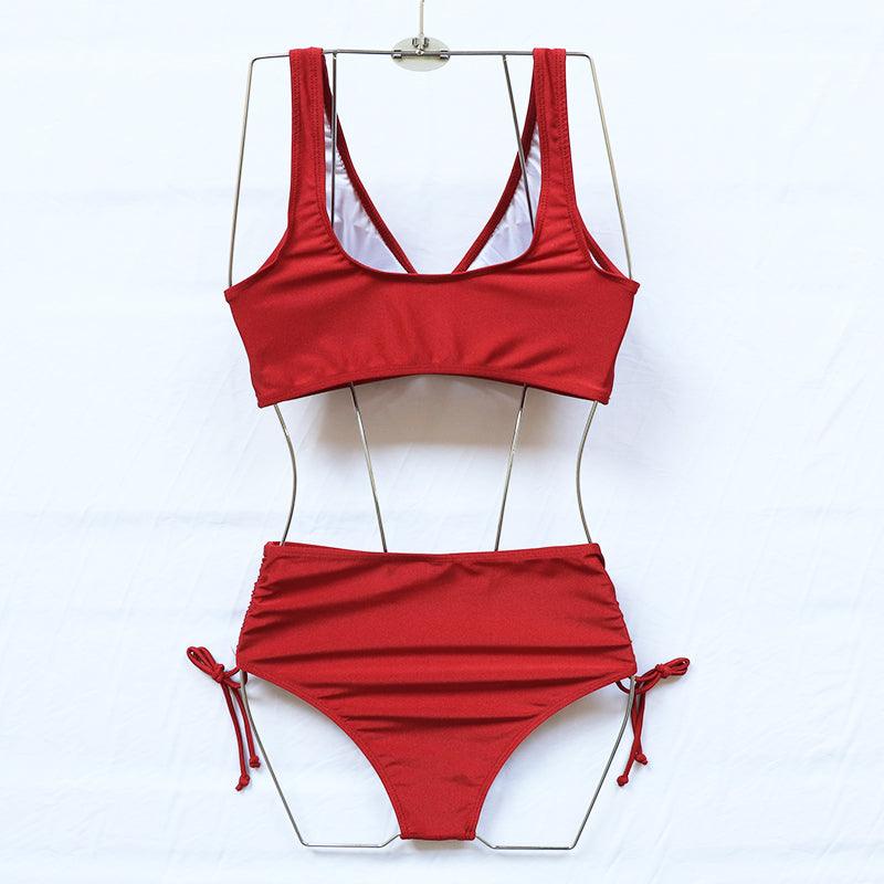 Elegant High Waist Bikini Set Push Up Swimwear Women Swimsuits New Black Bathing Suit Twist Women's High Waist Bikini Twist Front Tie Back 2 Piece Lace Up Summer Swimsuits