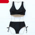 Elegant High Waist Bikini Set Push Up Swimwear Women Swimsuits New Black Bathing Suit Twist Women's High Waist Bikini Twist Front Tie Back 2 Piece Lace Up Summer Swimsuits