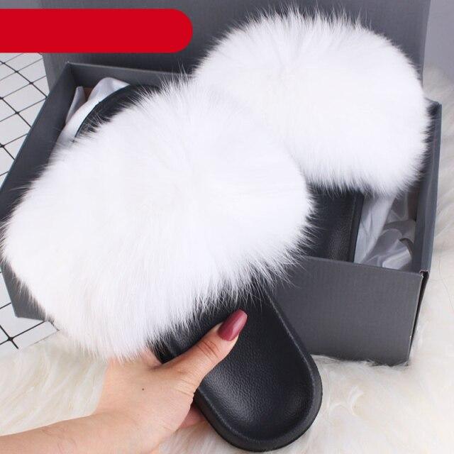 Elegant Indoor Fur Slippers For Women Fur Slides Flip Flops Beach Plush Fluffy Furry Slippers Furry Fuzzy Slides Open Toe Fluffy Slides Fox Fur Feather Sandals Fur Slip On Shoes For Women