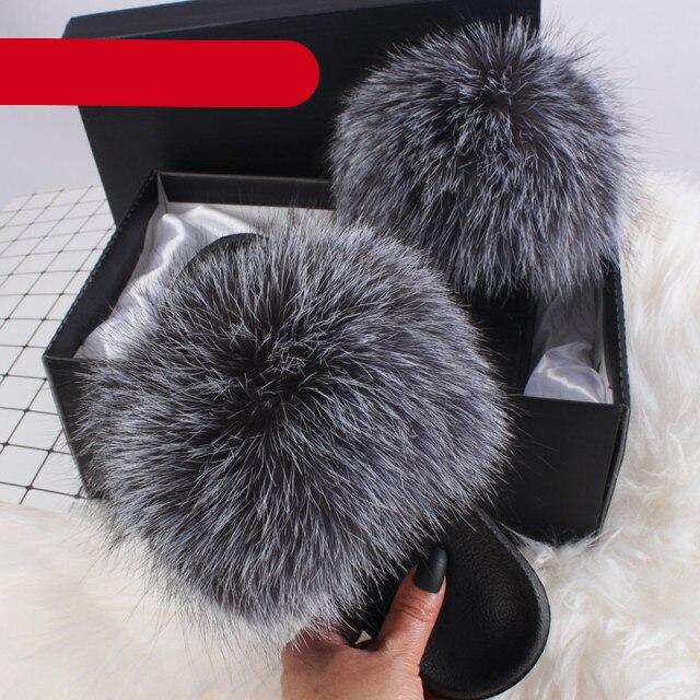 Elegant Indoor Fur Slippers For Women Fur Slides Flip Flops Beach Plush Fluffy Furry Slippers Furry Fuzzy Slides Open Toe Fluffy Slides Fox Fur Feather Sandals Fur Slip On Shoes For Women