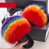 Elegant Indoor Fur Slippers For Women Fur Slides Flip Flops Beach Plush Fluffy Furry Slippers Furry Fuzzy Slides Open Toe Fluffy Slides Fox Fur Feather Sandals Fur Slip On Shoes For Women