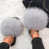 Elegant Indoor Fur Slippers For Women Fur Slides Flip Flops Beach Plush Fluffy Furry Slippers Furry Fuzzy Slides Open Toe Fluffy Slides Fox Fur Feather Sandals Fur Slip On Shoes For Women