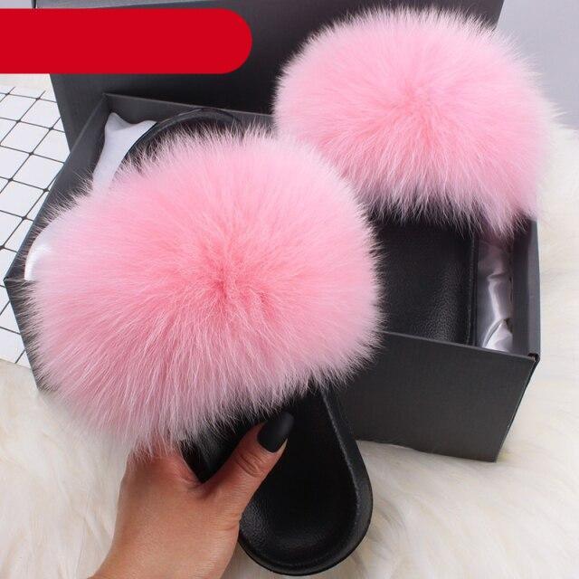 Elegant Indoor Fur Slippers For Women Fur Slides Flip Flops Beach Plush Fluffy Furry Slippers Furry Fuzzy Slides Open Toe Fluffy Slides Fox Fur Feather Sandals Fur Slip On Shoes For Women