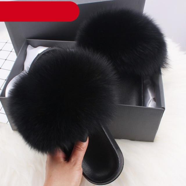 Elegant Indoor Fur Slippers For Women Fur Slides Flip Flops Beach Plush Fluffy Furry Slippers Furry Fuzzy Slides Open Toe Fluffy Slides Fox Fur Feather Sandals Fur Slip On Shoes For Women