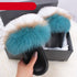 Elegant Indoor Fur Slippers For Women Fur Slides Flip Flops Beach Plush Fluffy Furry Slippers Furry Fuzzy Slides Open Toe Fluffy Slides Fox Fur Feather Sandals Fur Slip On Shoes For Women